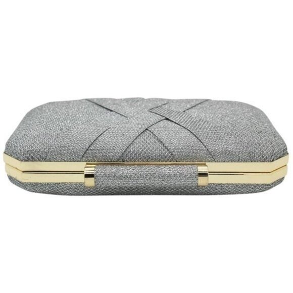 INC International Concepts Lindsayy XX metallic clutch evening bag -SILVER - Picture 2 of 14